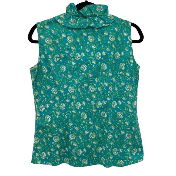 Tizzie Button Front Sleeveless Ruffle Collar Top Blue Green Small ASIS - Picture 6 of 6
